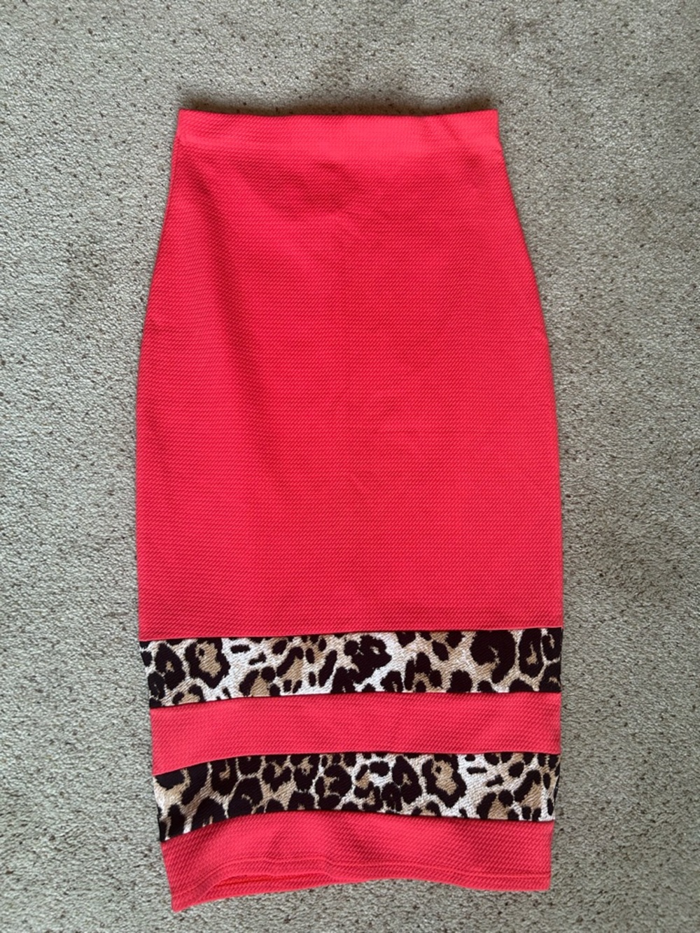 Coral Pencil Skirt with Leopard Trim